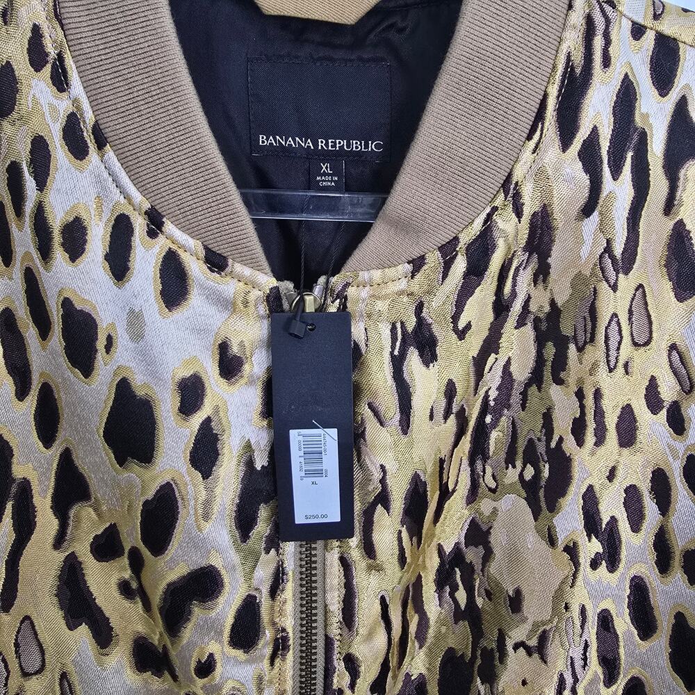 Banana Republic Leopard Metallic Bomber Jacket Black Gold Womens XL NWT - Picture 3 of 12